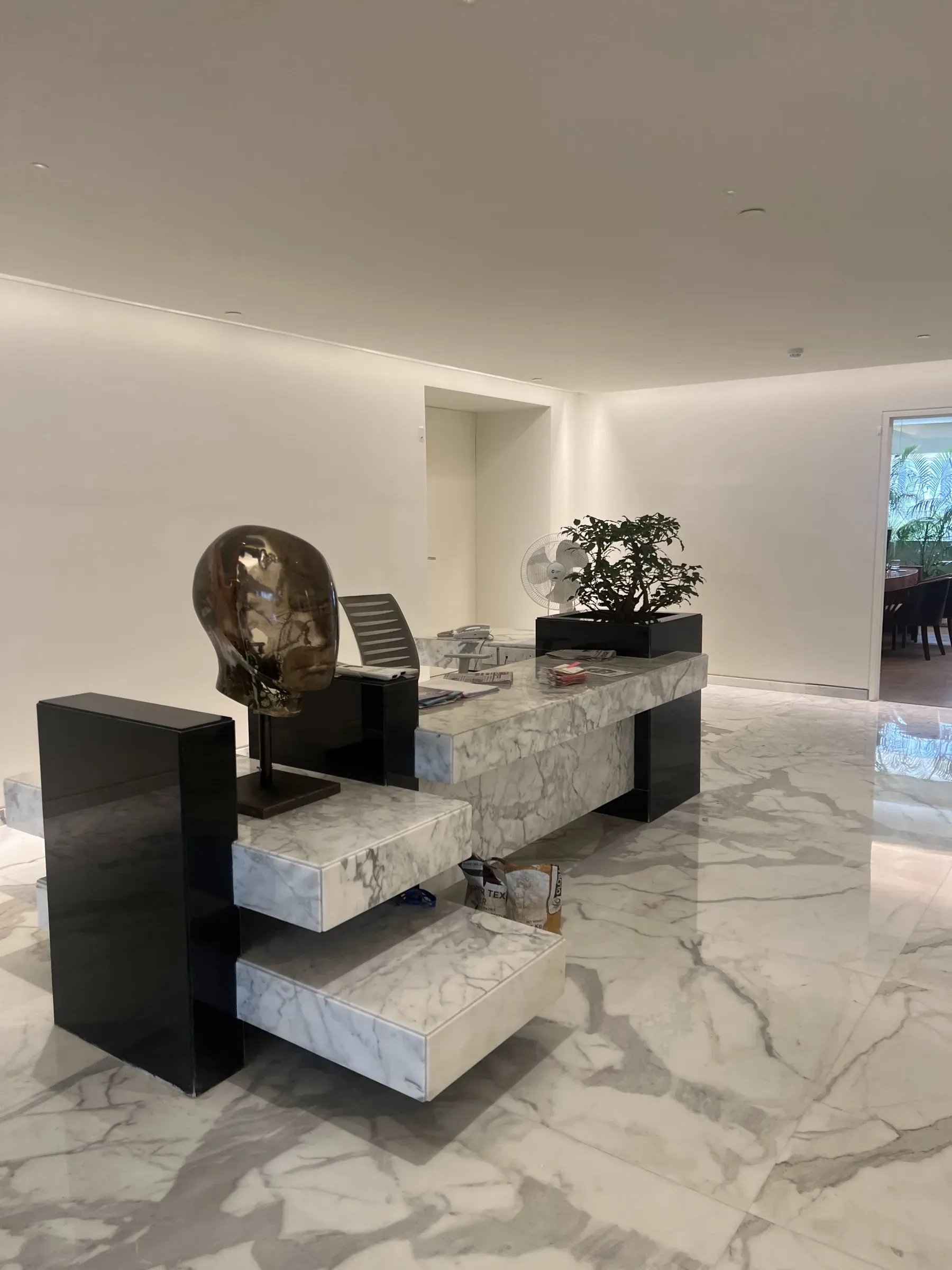 The marble desk and bronze sculpture at the RPG office