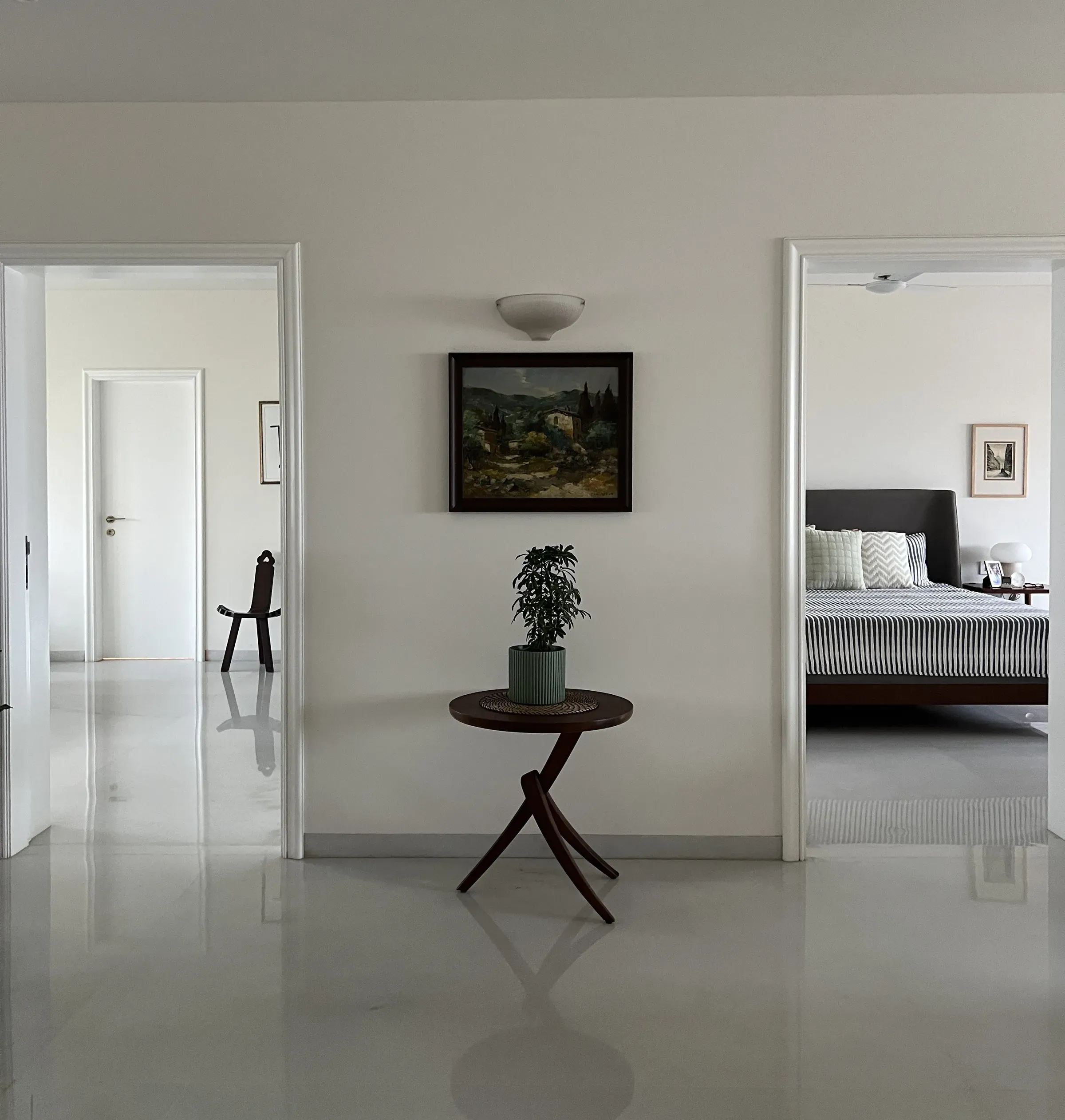 Through the hall to the bedroom at the Sterling apartment