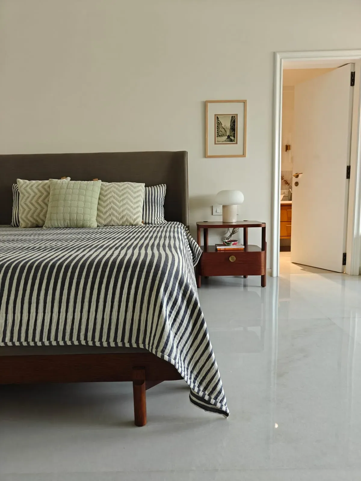 The striped bed at the Sterling apartment